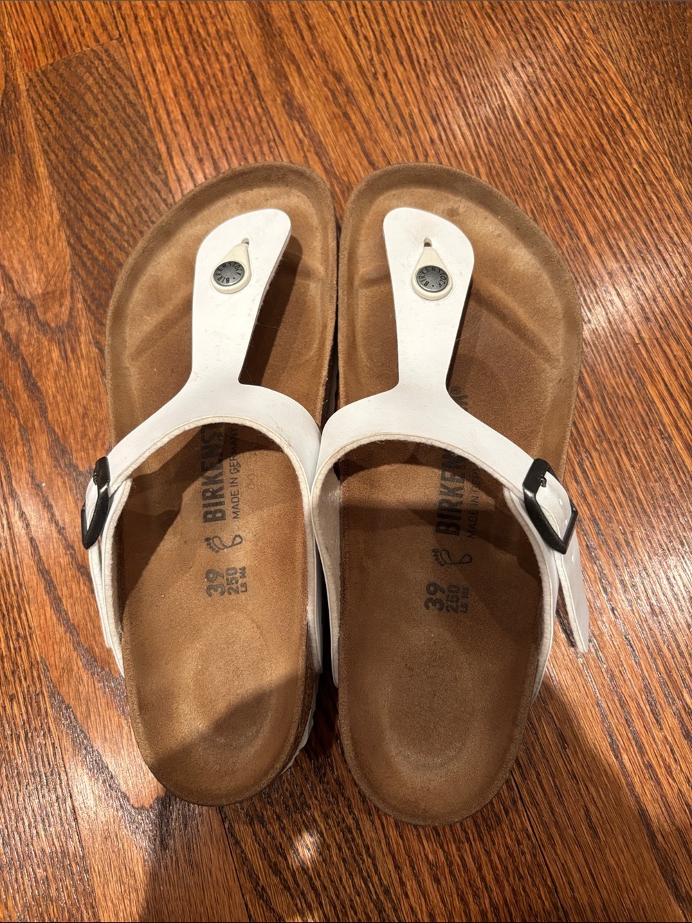 Birkenstock White Thong Sandals with Adjustable Buckle